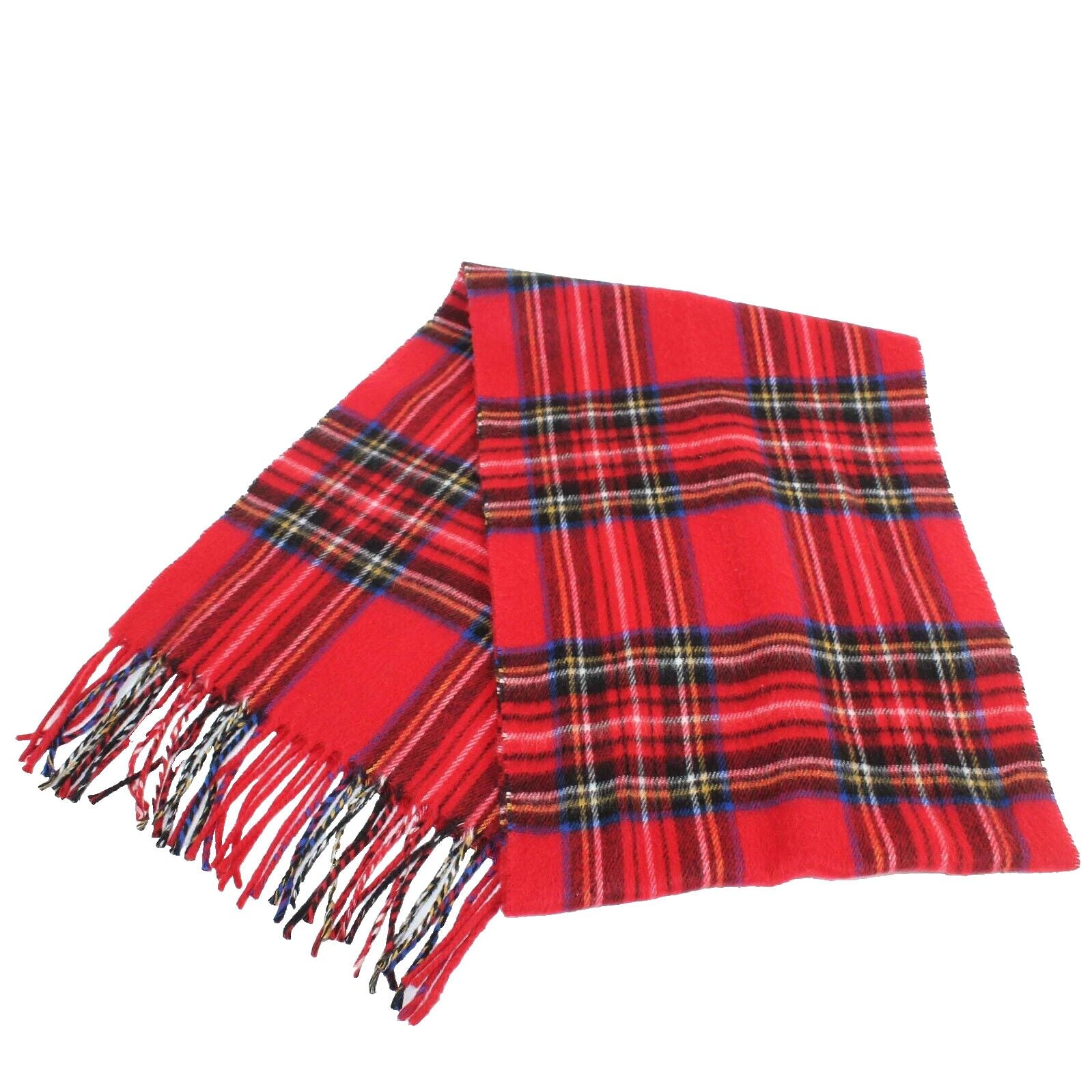 Cejon Sz 38 x 11 Red Blue Multi Plaid Fringe Soft 100% Acrylic Scarf