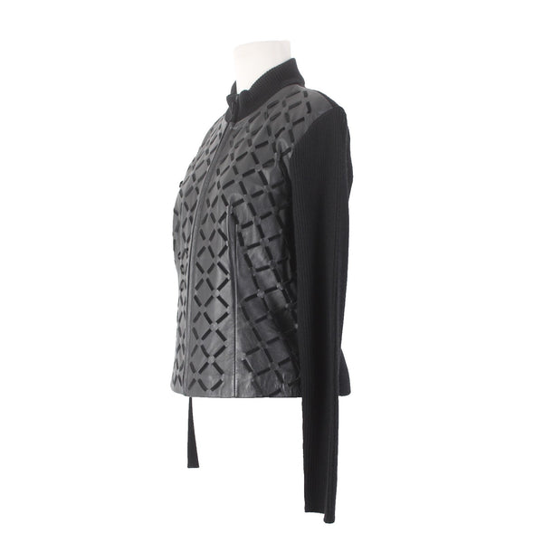 Revue Jacket Sz 6 Black Turtle Neck Full Zip Lamb Leather Acrylic Wool Poly