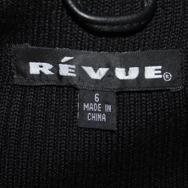 Revue Jacket Sz 6 Black Turtle Neck Full Zip Lamb Leather Acrylic Wool Poly