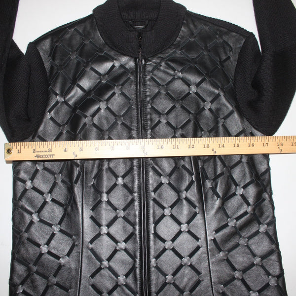 Revue Jacket Sz 6 Black Turtle Neck Full Zip Lamb Leather Acrylic Wool Poly