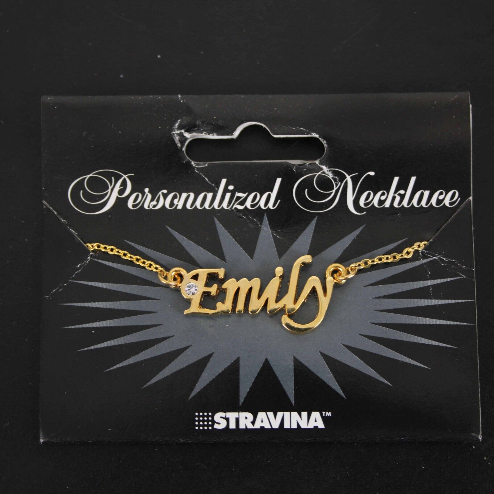 EMILY NEW Name Goldtone Rhinestone Accent 14.5" w 4.5" Multi Ring Ext Necklace