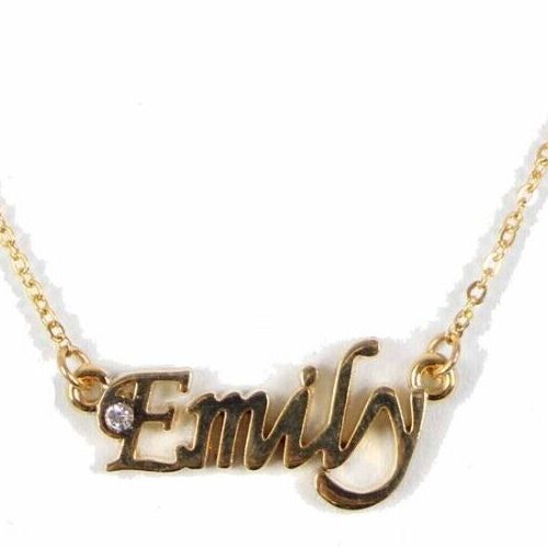 EMILY NEW Name Goldtone Rhinestone Accent 14.5" w 4.5" Multi Ring Ext Necklace