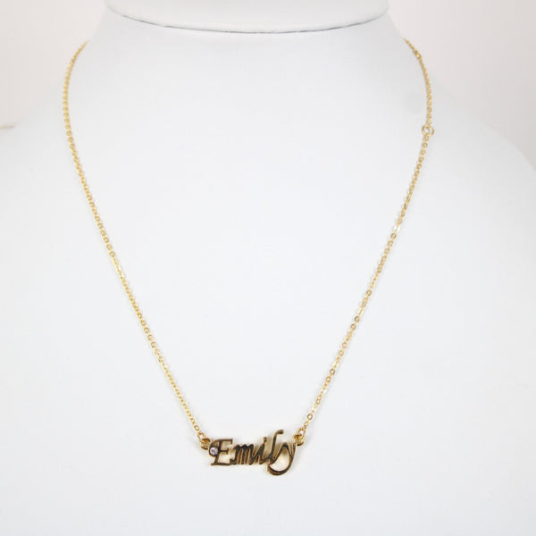 EMILY NEW Name Goldtone Rhinestone Accent 14.5" w 4.5" Multi Ring Ext Necklace