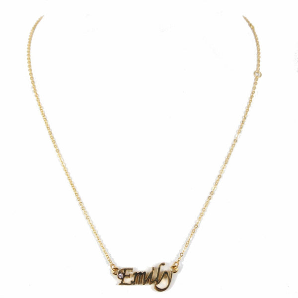 EMILY NEW Name Goldtone Rhinestone Accent 14.5" w 4.5" Multi Ring Ext Necklace