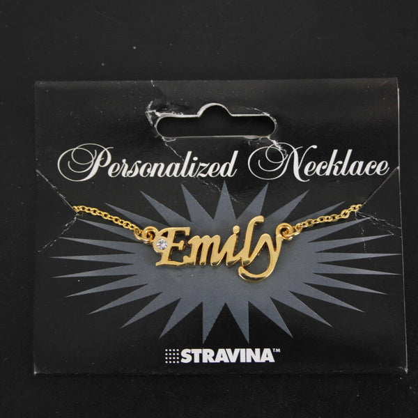 EMILY NEW Name Goldtone Rhinestone Accent 14.5" w 4.5" Multi Ring Ext Necklace