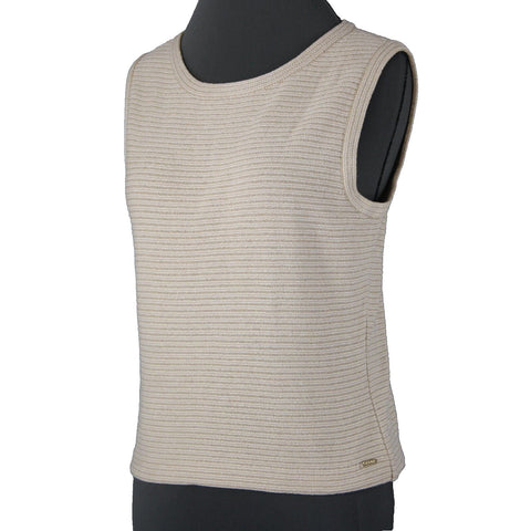 St John Sport Sz S Tan White Gold Striped Tank Santana Knit No Fabric Label Top
