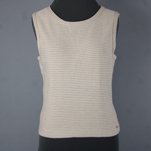 St John Sport Sz S Tan White Gold Striped Tank Santana Knit No Fabric Label Top