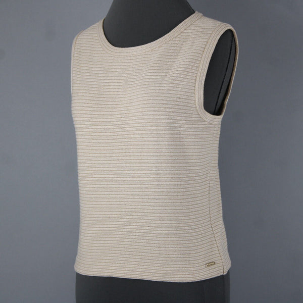 St John Sport Sz S Tan White Gold Striped Tank Santana Knit No Fabric Label Top