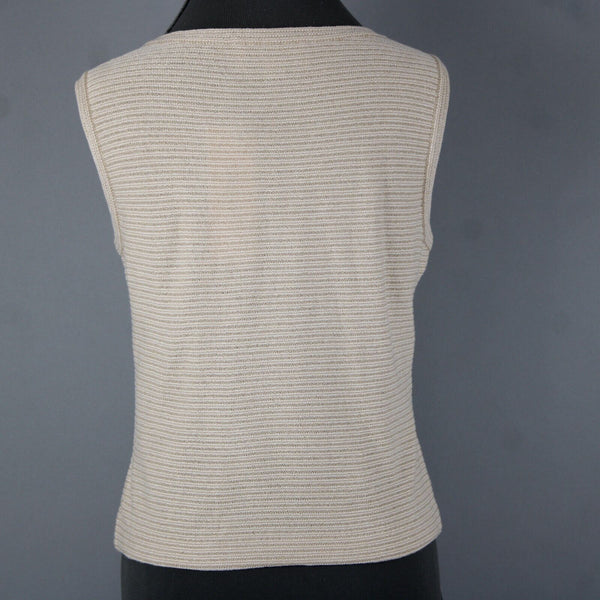 St John Sport Sz S Tan White Gold Striped Tank Santana Knit No Fabric Label Top