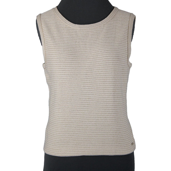 St John Sport Sz S Tan White Gold Striped Tank Santana Knit No Fabric Label Top