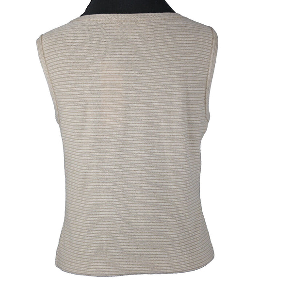 St John Sport Sz S Tan White Gold Striped Tank Santana Knit No Fabric Label Top