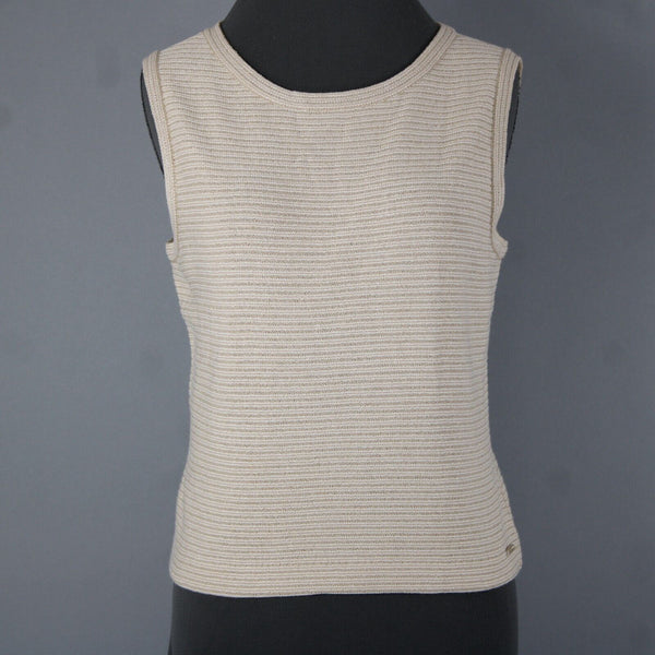 St John Sport Sz S Tan White Gold Striped Tank Santana Knit No Fabric Label Top