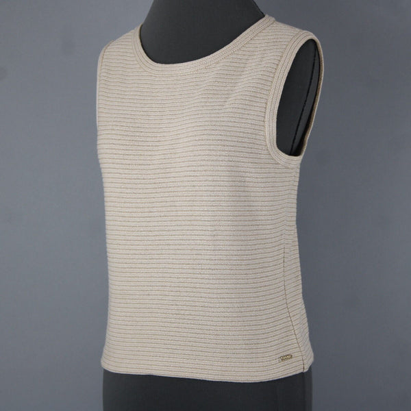 St John Sport Sz S Tan White Gold Striped Tank Santana Knit No Fabric Label Top