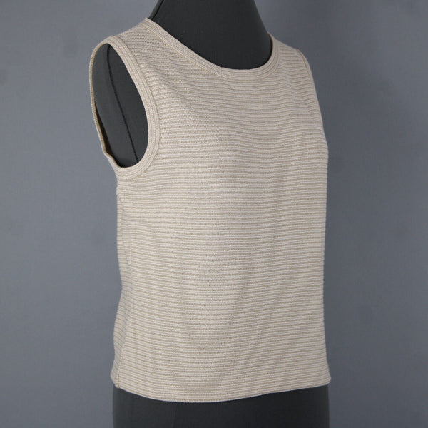 St John Sport Sz S Tan White Gold Striped Tank Santana Knit No Fabric Label Top