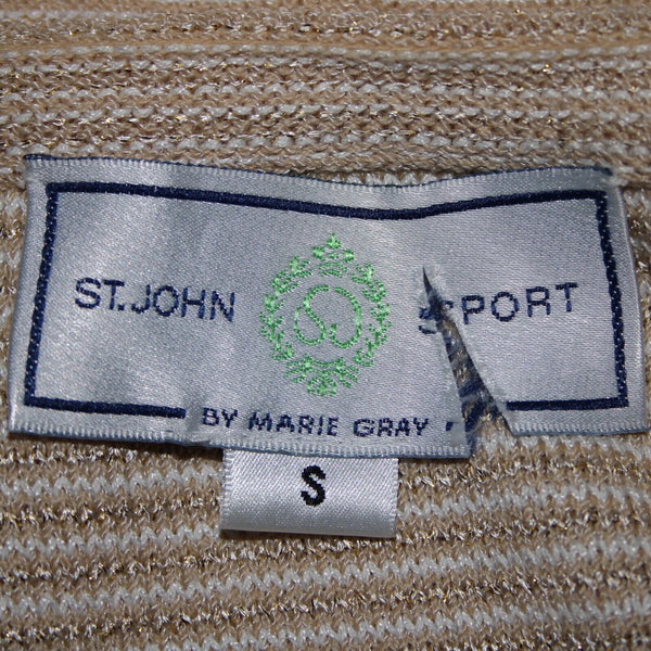 St John Sport Sz S Tan White Gold Striped Tank Santana Knit No Fabric Label Top
