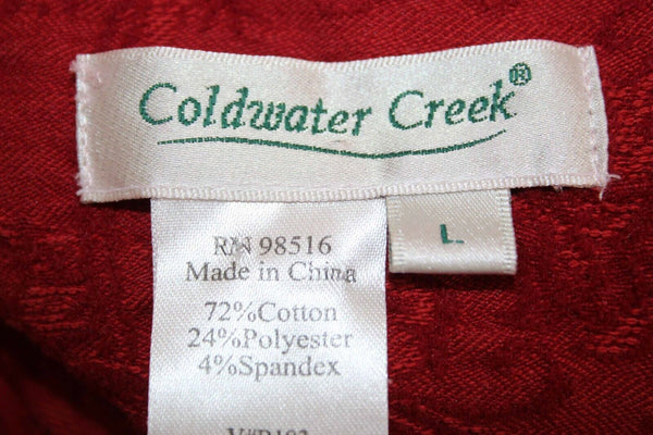 Coldwater Creek Sz L Red Paisley Textured Cuffed Button Up Cotton Blend Jacket