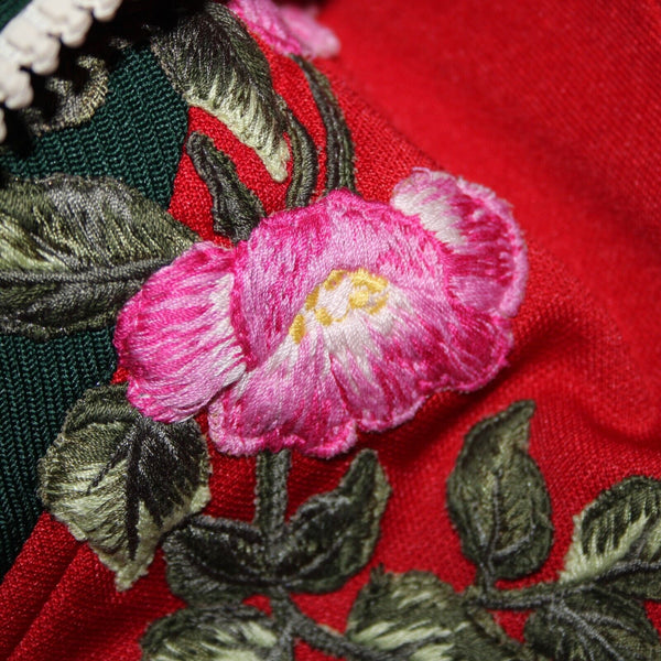 Gucci Sz M Red Green Multi Color Floral Floral Embroidered Track Sport Suit