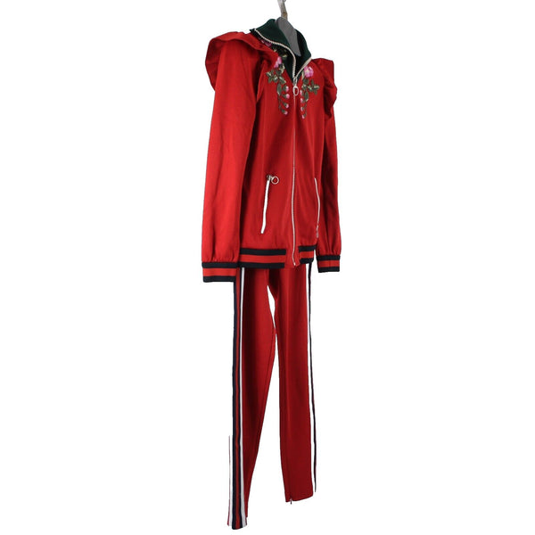 Gucci Sz M Red Green Multi Color Floral Floral Embroidered Track Sport Suit
