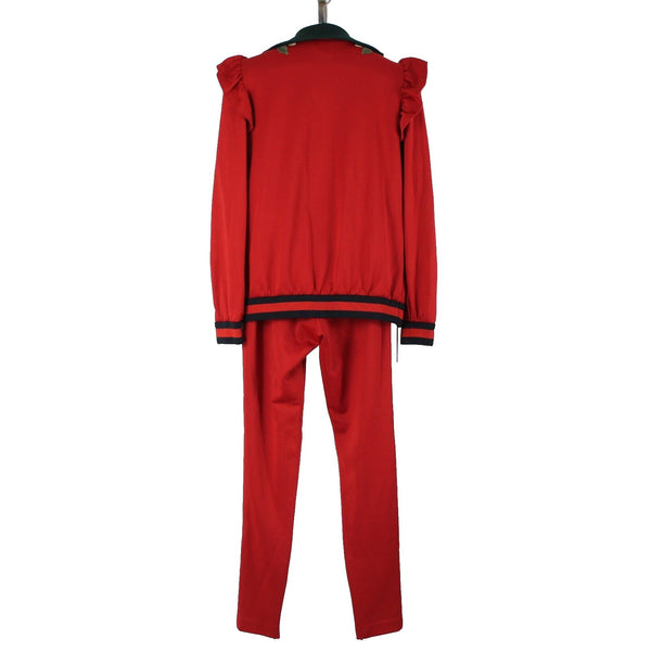 Gucci Sz M Red Green Multi Color Floral Floral Embroidered Track Sport Suit