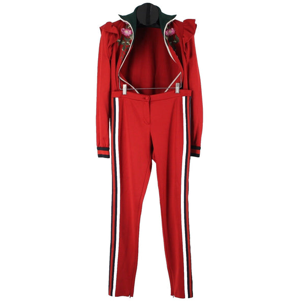 Gucci Sz M Red Green Multi Color Floral Floral Embroidered Track Sport Suit