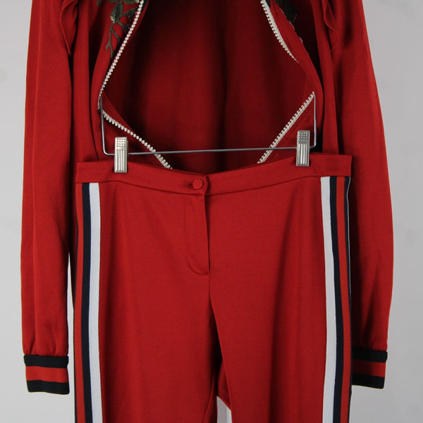 Gucci Sz M Red Green Multi Color Floral Floral Embroidered Track Sport Suit