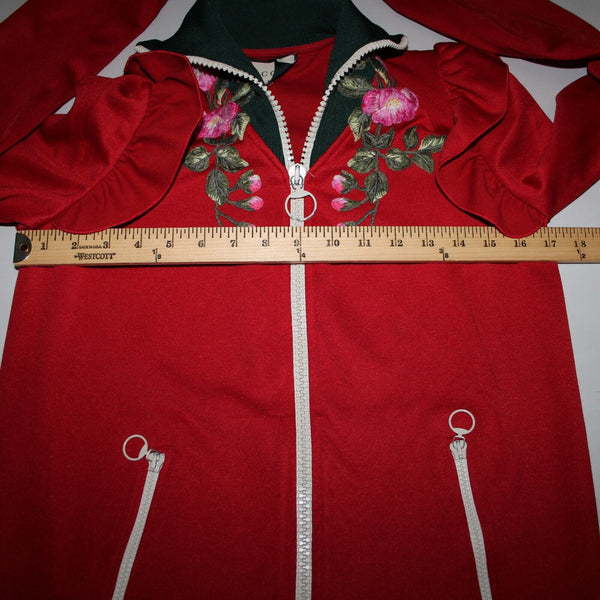 Gucci Sz M Red Green Multi Color Floral Floral Embroidered Track Sport Suit