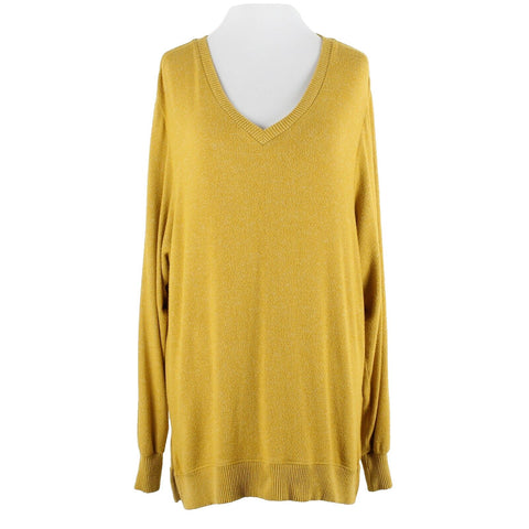 Saturday Sunday Sz S Yellow V Neck Hi Lo Split Side Viscose Blend Sweater