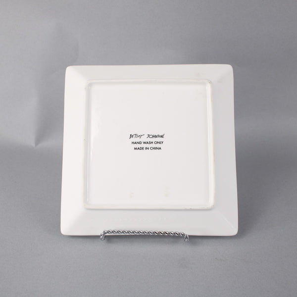 Betsey Johnson 7" Plate Black White Pink Floral Logo China Trinket Plate