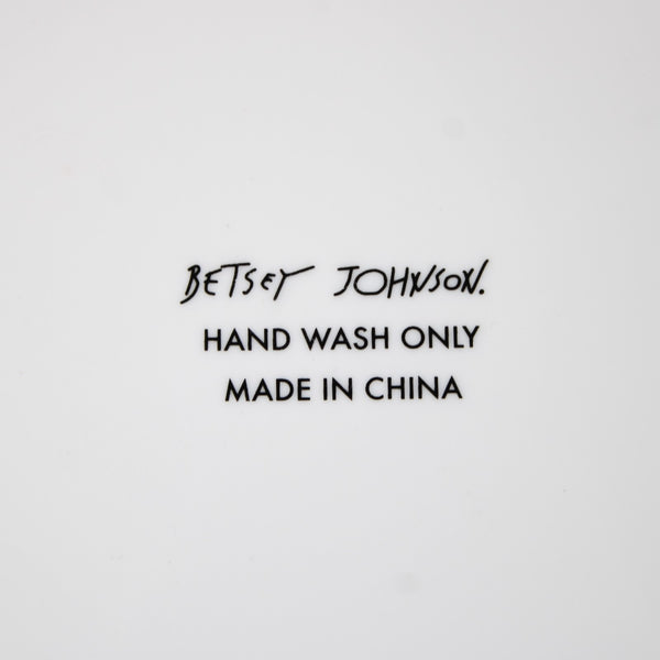 Betsey Johnson 7" Plate Black White Pink Floral Logo China Trinket Plate