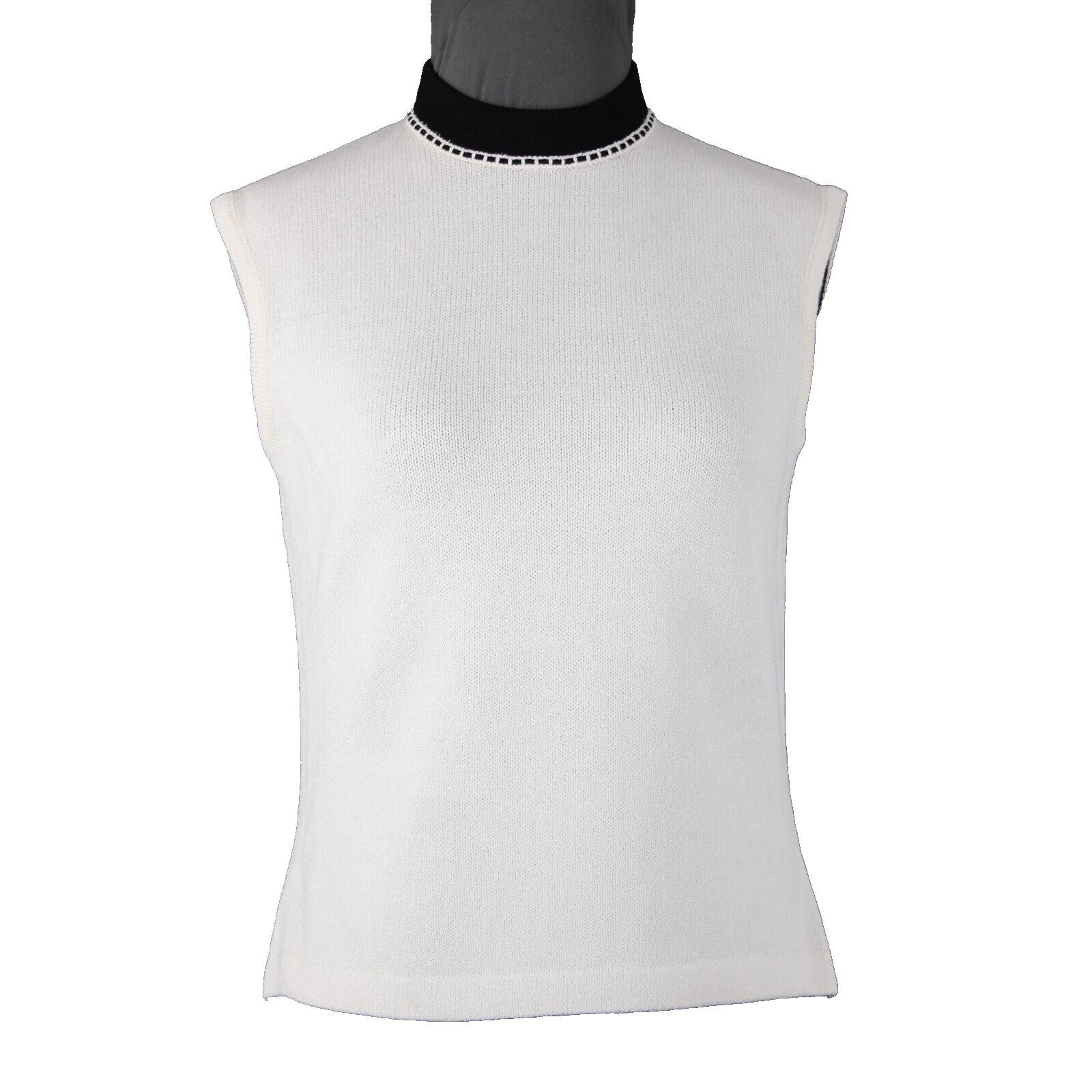 St John Collection Sz P Cream White Black Collared Santana Knit Tank Top