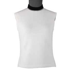 St John Collection Sz P Cream White Black Collared Santana Knit Tank Top