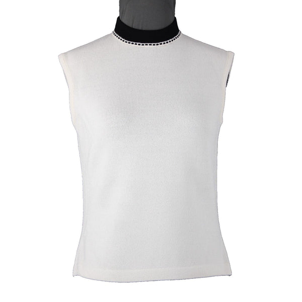 St John Collection Sz P Cream White Black Collared Santana Knit Tank Top
