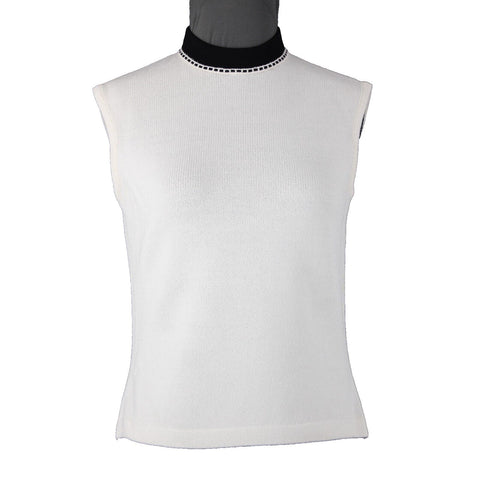 St John Collection Sz P Cream White Black Collared Santana Knit Tank Top