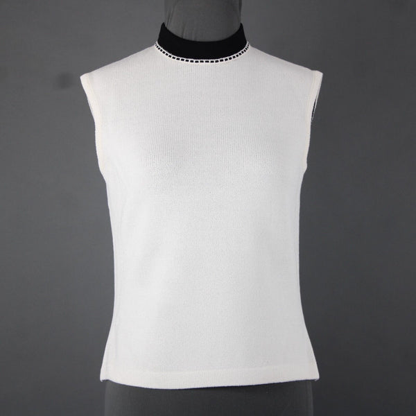 St John Collection Sz P Cream White Black Collared Santana Knit Tank Top