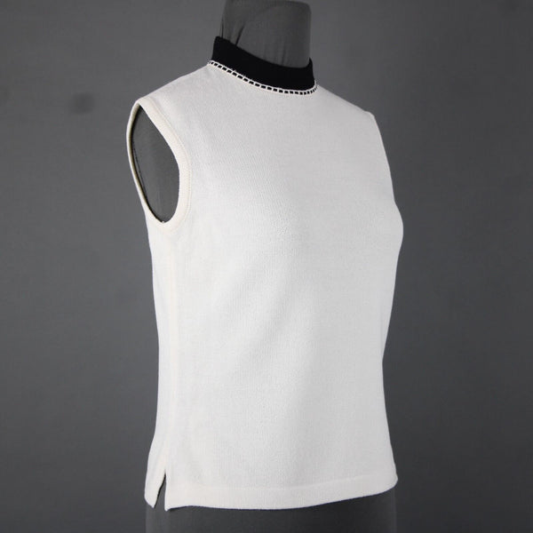 St John Collection Sz P Cream White Black Collared Santana Knit Tank Top