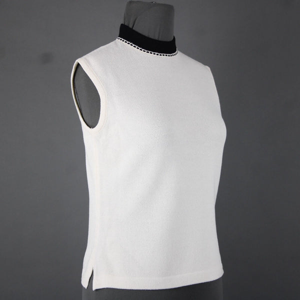 St John Collection Sz P Cream White Black Collared Santana Knit Tank Top