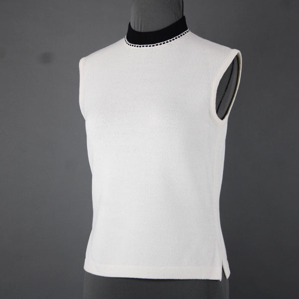 St John Collection Sz P Cream White Black Collared Santana Knit Tank Top