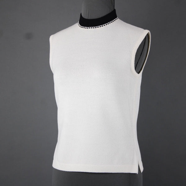 St John Collection Sz P Cream White Black Collared Santana Knit Tank Top