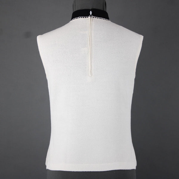 St John Collection Sz P Cream White Black Collared Santana Knit Tank Top