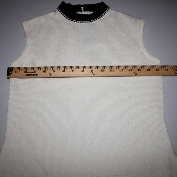 St John Collection Sz P Cream White Black Collared Santana Knit Tank Top