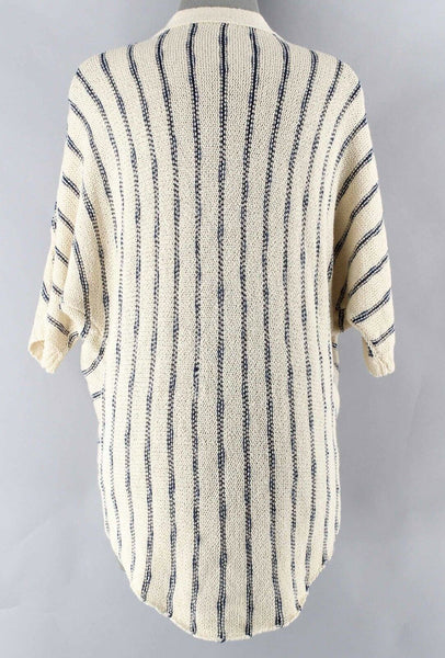 Signature 8 Sz S M Beige Navy Stripe Slouchy 3 Snap Boho Acrylic Cardigan