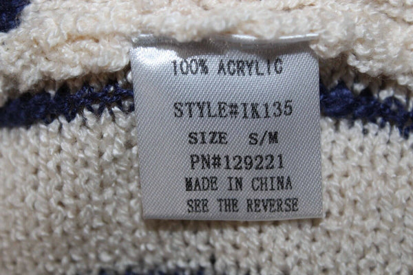Signature 8 Sz S M Beige Navy Stripe Slouchy 3 Snap Boho Acrylic Cardigan