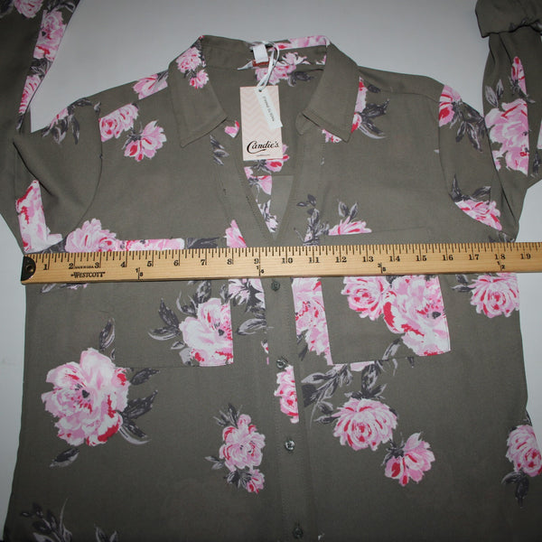 Candies $38 Zeniflora Sz S Pink Multi Color Floral Buttons 100% Polyester Top
