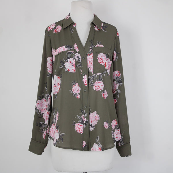 Candies $38 Zeniflora Sz S Pink Multi Color Floral Buttons 100% Polyester Top