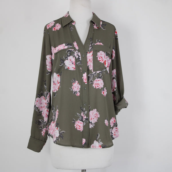 Candies $38 Zeniflora Sz S Pink Multi Color Floral Buttons 100% Polyester Top
