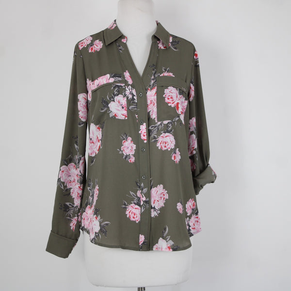 Candies $38 Zeniflora Sz S Pink Multi Color Floral Buttons 100% Polyester Top