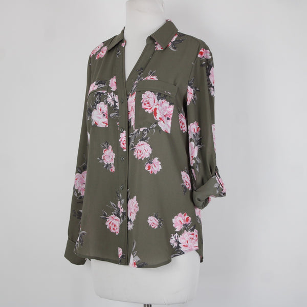 Candies $38 Zeniflora Sz S Pink Multi Color Floral Buttons 100% Polyester Top