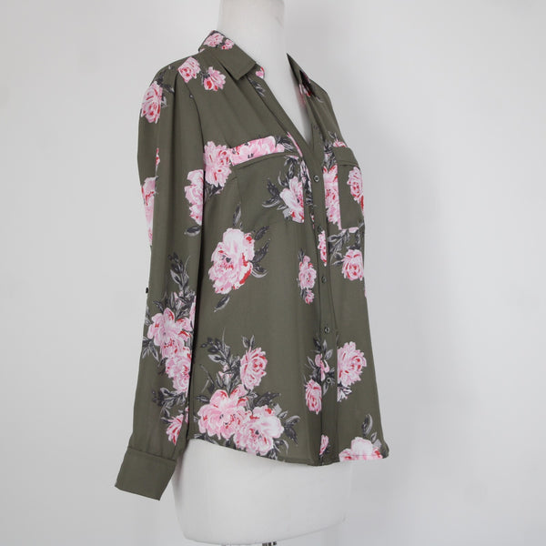 Candies $38 Zeniflora Sz S Pink Multi Color Floral Buttons 100% Polyester Top