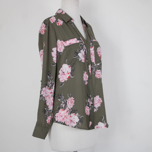 Candies $38 Zeniflora Sz S Pink Multi Color Floral Buttons 100% Polyester Top