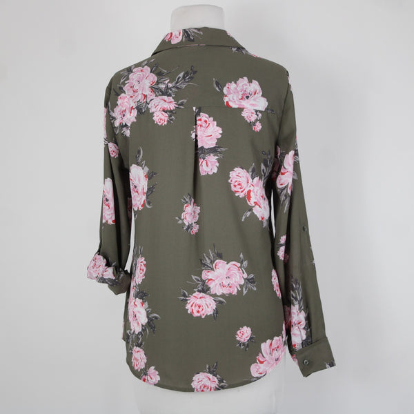 Candies $38 Zeniflora Sz S Pink Multi Color Floral Buttons 100% Polyester Top